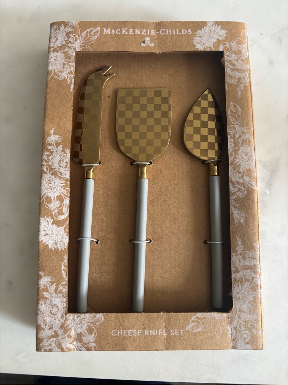 MacKenzie-Childs Sterling Check Cheese Knife Set